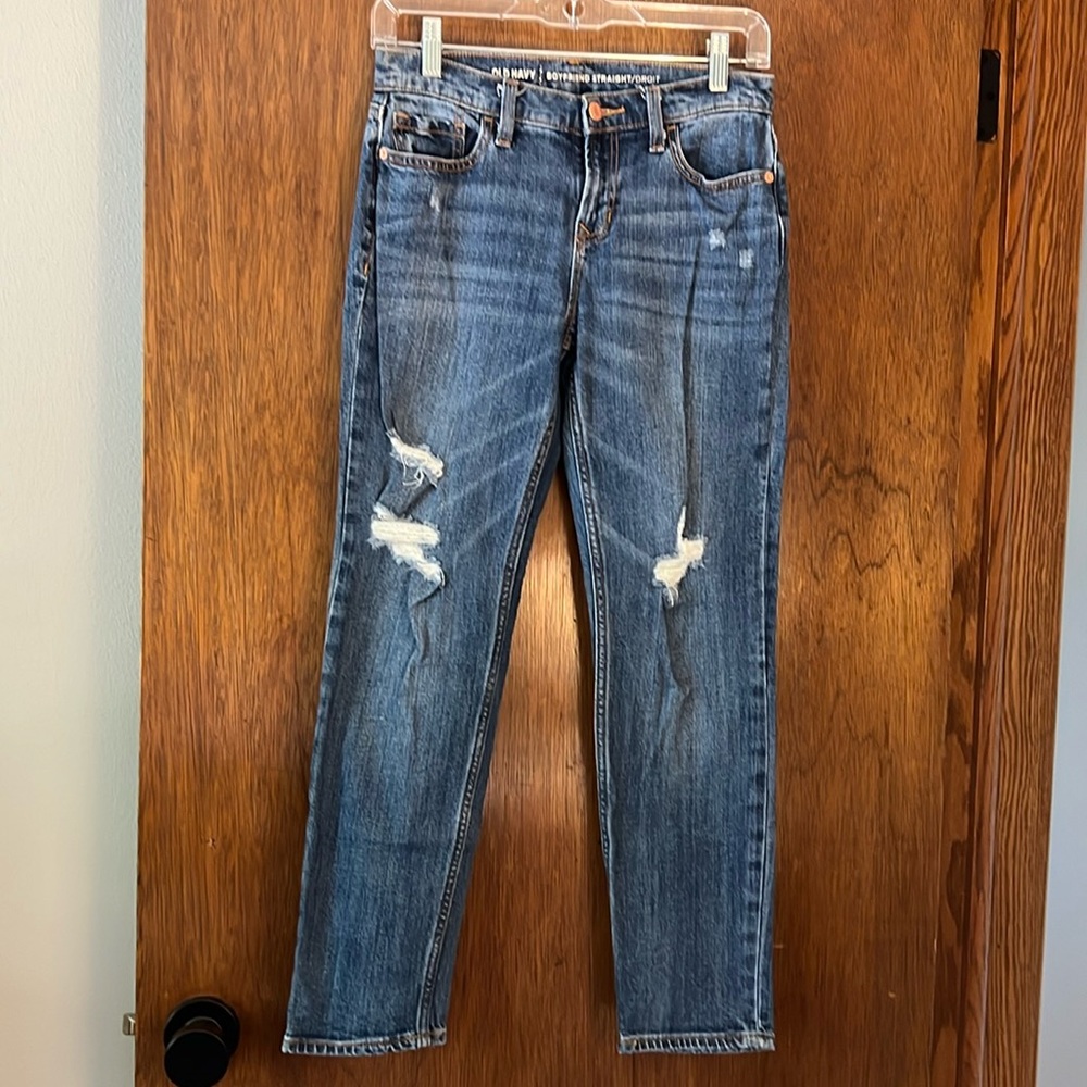 Old Navy Boyfriend Straight Medium Blue Distressed Jeans